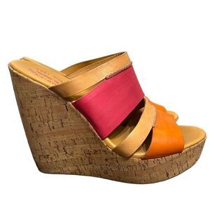 Wedge Sandals Women’s Size 10 Kork Ease Leather Orange Pink